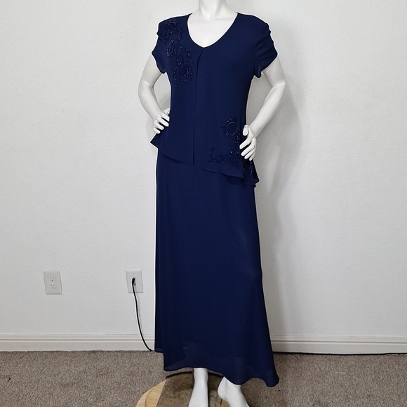 Positive Attitude Dresses & Skirts - Positive Attitude Vintage Navy Blue Embroidered Beaded Fairy Maxi Dress Size 10